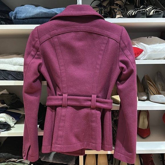EUC United Colors of Benetton Plum Wool Belted Peacoat sz 40 2US xs - Picture 2 of 8